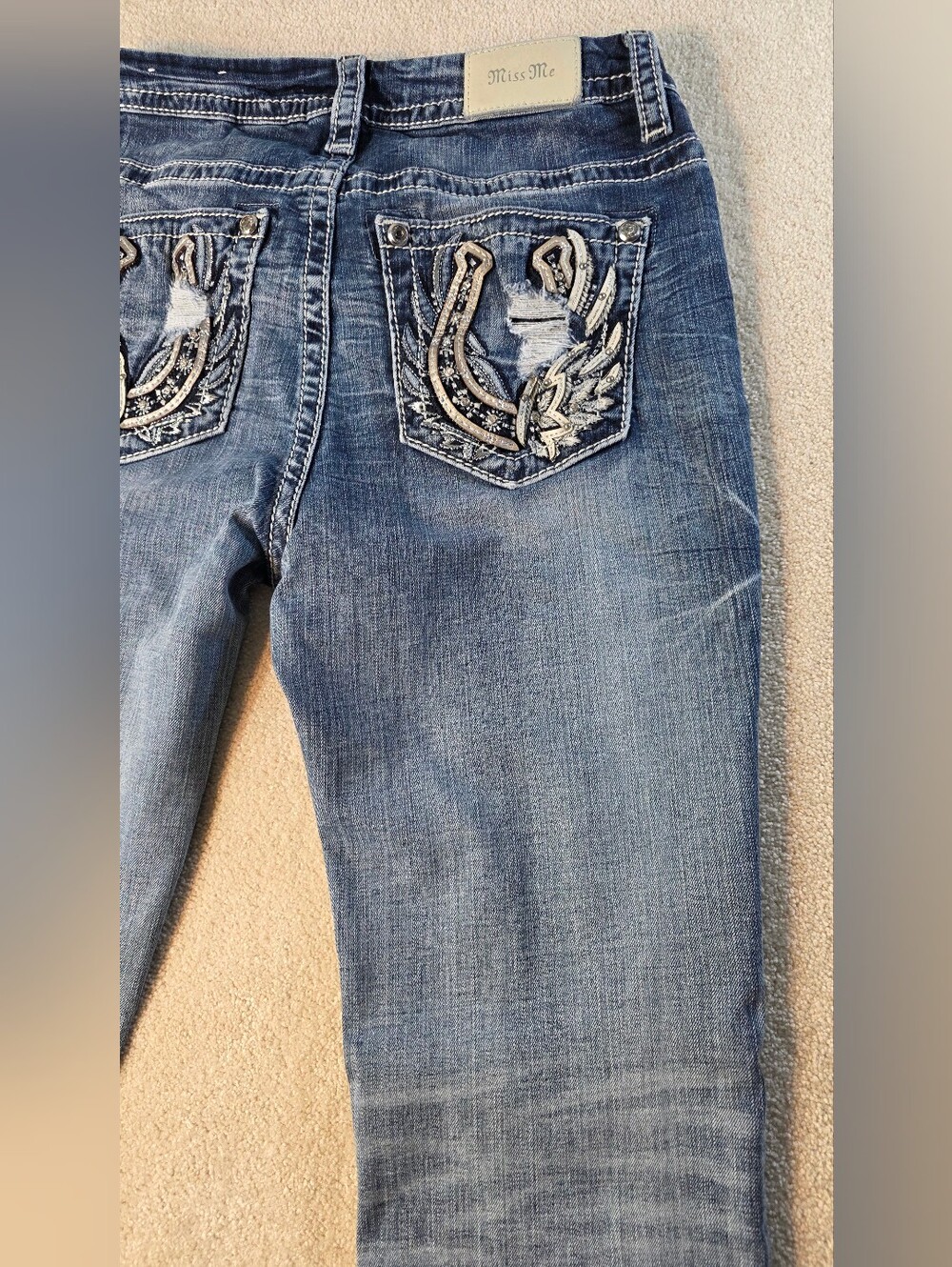 Miss Me Curvy Boot Winged Horseshoe Embellished Blingy Western Jeans Womens 28
